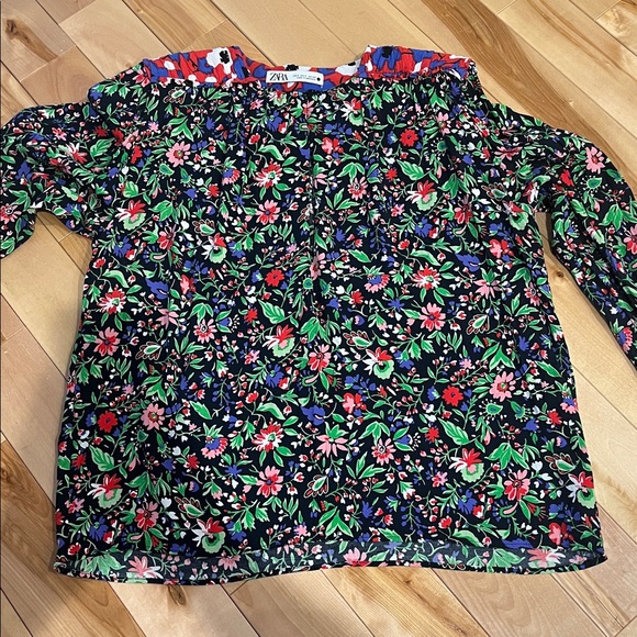 Zara Woman Shoulder Pad Patchwork Floral Print Top Blouse - Picture 5 of 7